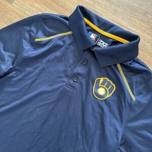 NWT MLB Milwaukee Brewers Blue Polo Shirt Men's Sz M TX3 Cool Baseball